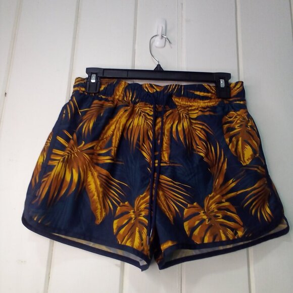 H & M Shorts Women S Mesh Liner Running Drawstring Tropical Blue Brown - Picture 7 of 14